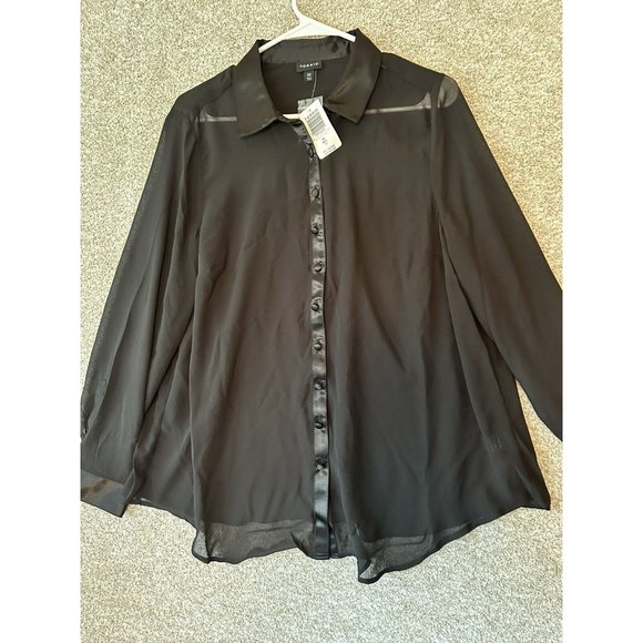 torrid Tops Torrid Womens Black Chiffon Button Down Long Sleeve